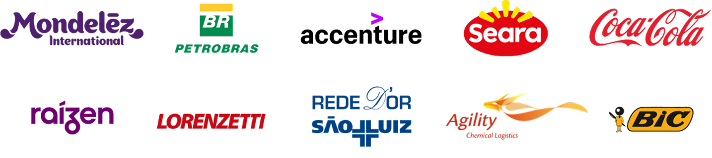 Clientes Weex: Mondelez, Petrobras, Accenture, Seara, Coca-Cola, Raizen, Lorenzetti, São Luiz, Agility, Bic.