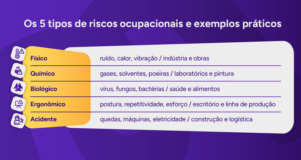 Infográfico dos 5 tipos de riscos ocupacionais