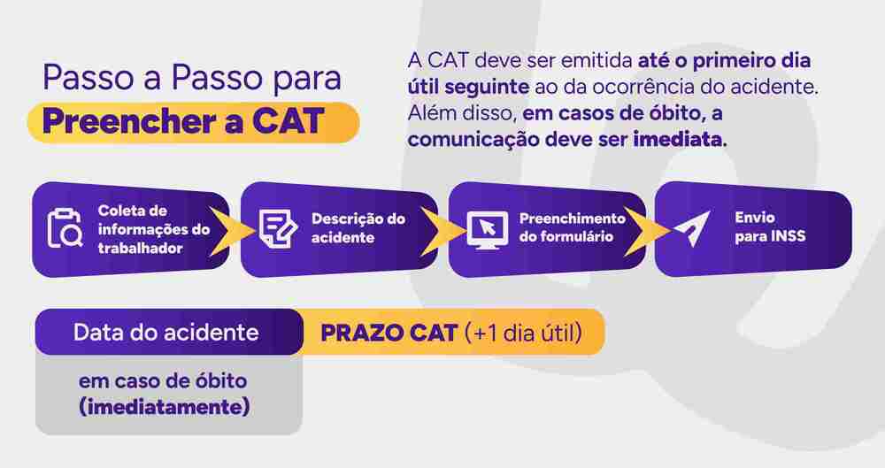 Infográfico com um passo a passo para preencher a CAT.