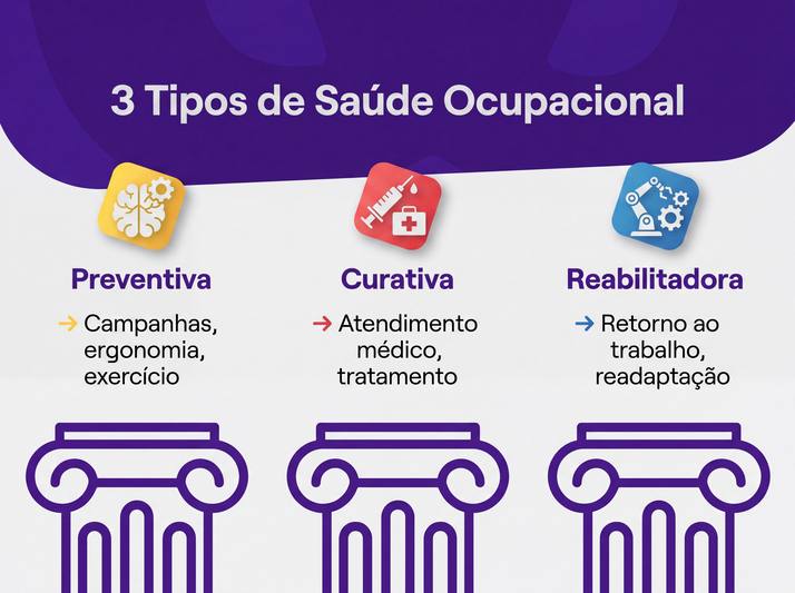 Gráfico visual: “3 Tipos de Saúde Ocupacional”