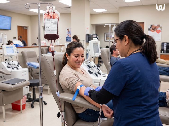 Foto real ou ilustração: “Coleta de sangue em empresa”
