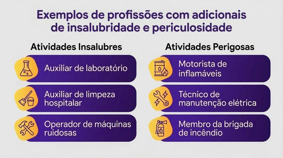 Tabela visual: Exemplos de profissões por adicional