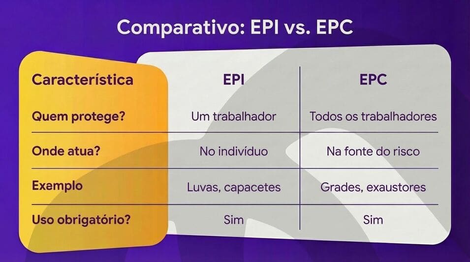 Infográfico comparativo: EPI vs. EPC