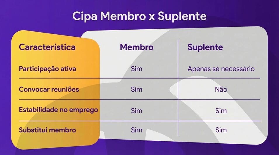 Tabela comparativa: Titular vs Suplente na CIPA