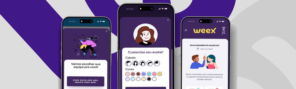 Prints da gamificação da Weex em smartphones.