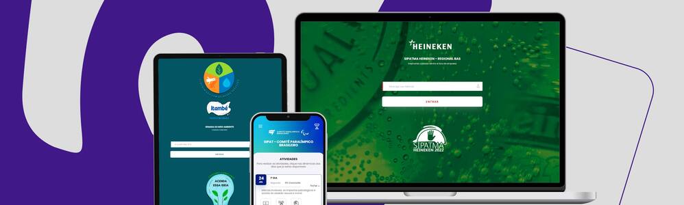 Imagem da identidade visual personalizada aplicada a tablet, celular e desktop.