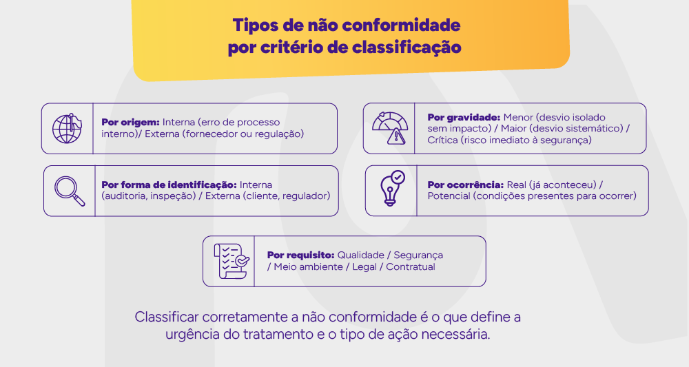 Infográfico: Tipos de não conformidade por critério de classificação